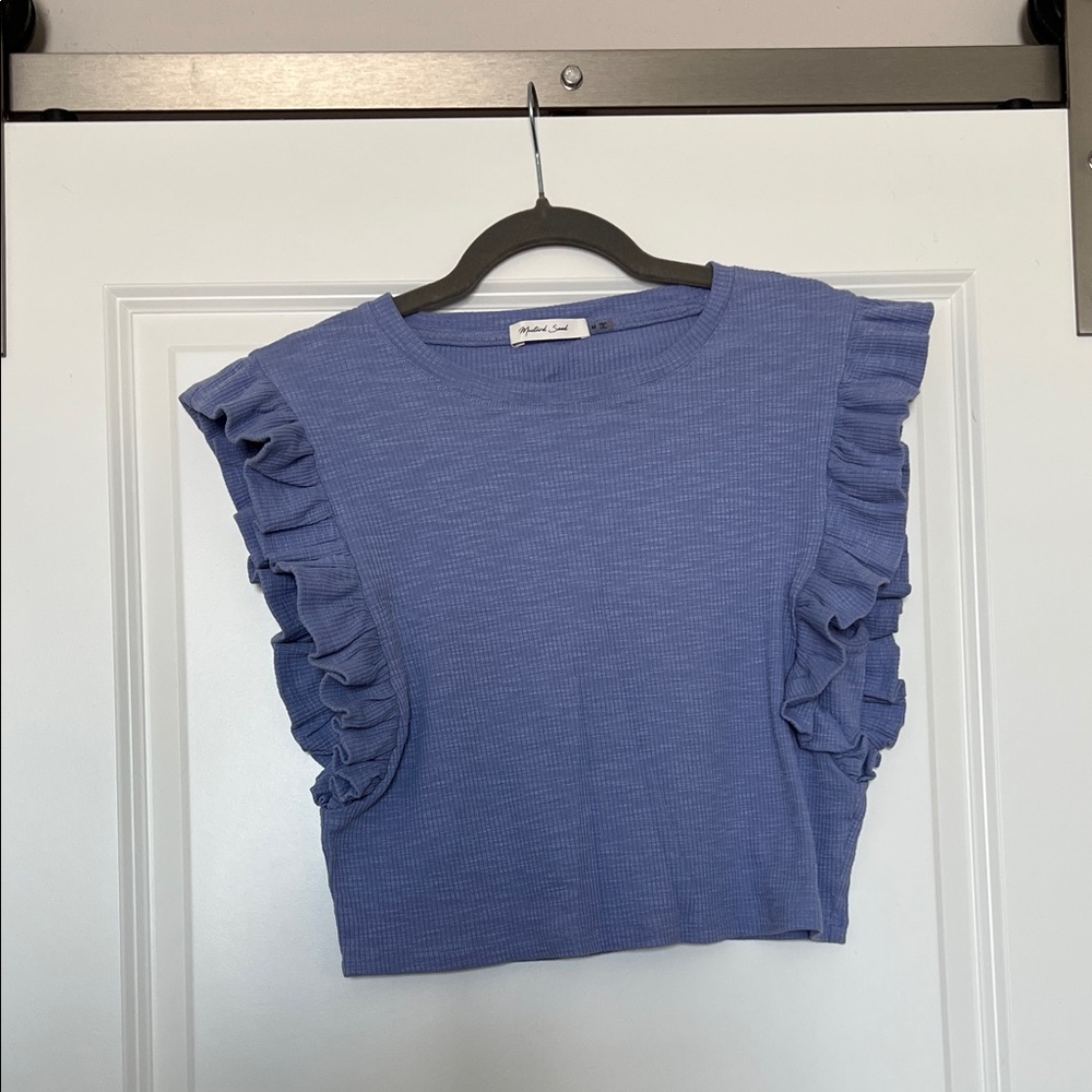 Mustard Seed Ruffled Blue Crop Top